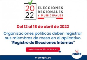 Organizaciones políticas deben registrar sus miembros de mesa para las elecciones internas Organizaciones políticas deben registrar sus miembros de mesa para las elecciones internas