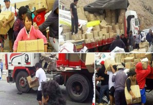 ¡Indignante! Pobladores saquearon mercadería de camión varado en la carretera ¡Indignante! Pobladores saquearon mercadería de camión varado en la carretera